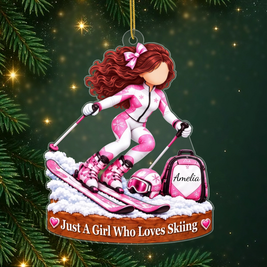 SkiGirl_PersonalisedGift AcrylicOrnamentForSkiLovers