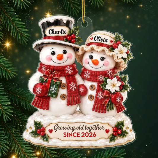 SnowmanCoupleGrowingOldTogether_PersonalisedGift AcrylicChristmasOrnamentForCouples