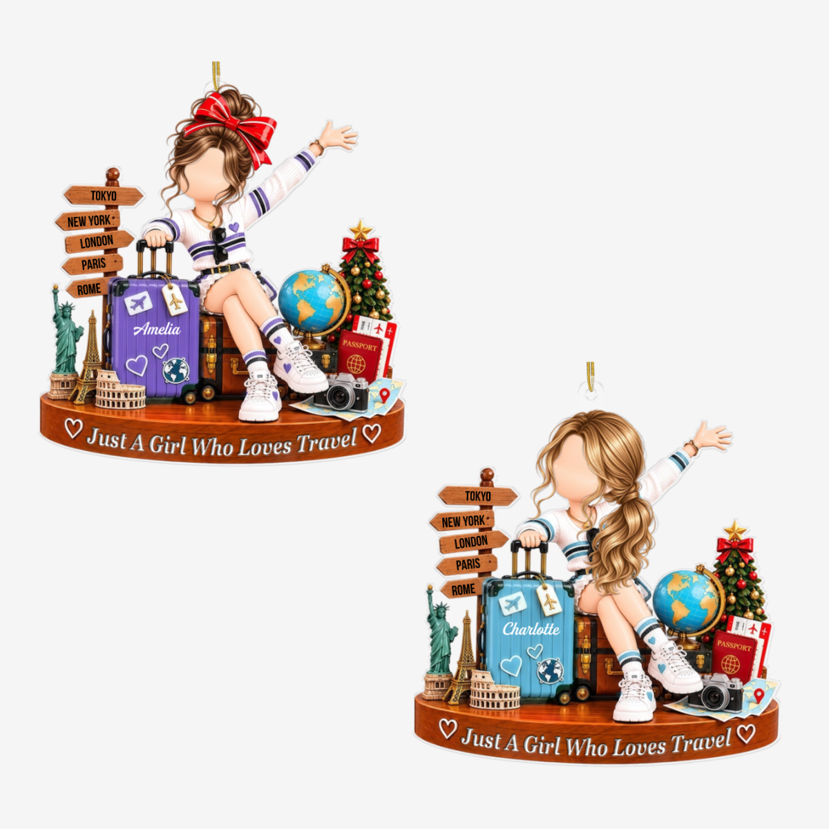 TravelLoverGirl_PersonalisedGift AcrylicOrnamentForTravelLovers1