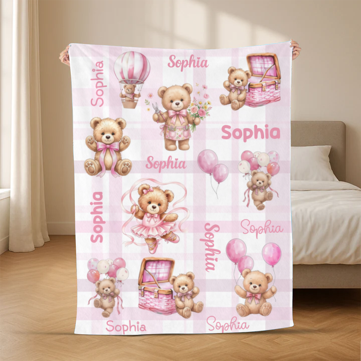 Watercolor_Teddy_Bear_Personalised_Gift_Blanket_For_Kids